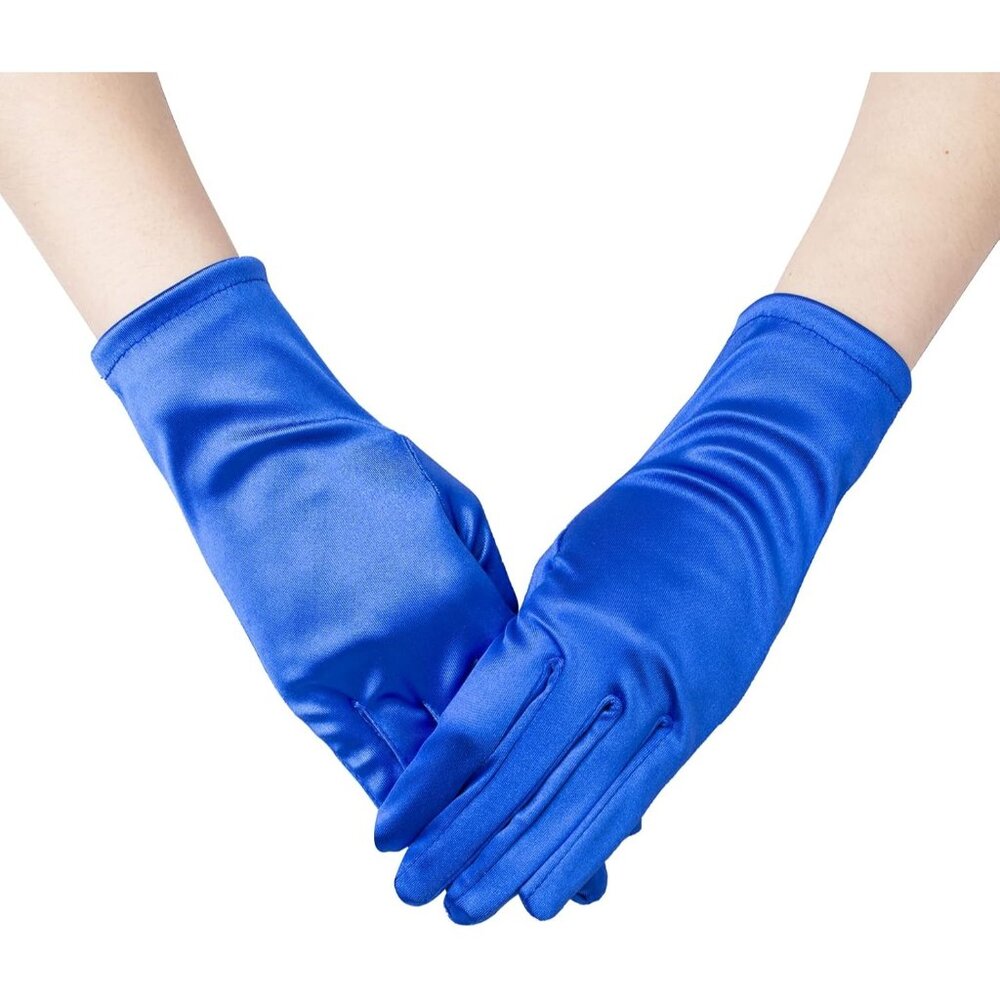 Women's A-Blue Formal Velvet Short Satin Gloves Wedding Banquet Party Prom